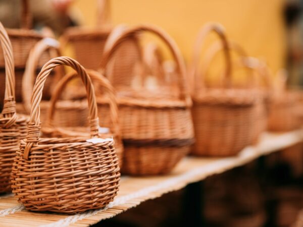 Handcrafts, Handmade Wicker Baskets In Local Market